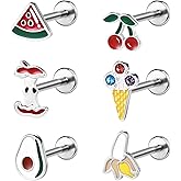 BodyAce 16G/18G Stud Piercings Jewelry Food Fruit Lip Studs Labret Ring Surgical Steel Flat Back Earrings for Nose Conch Lip Medusa Tragus Piercing Internal Thread