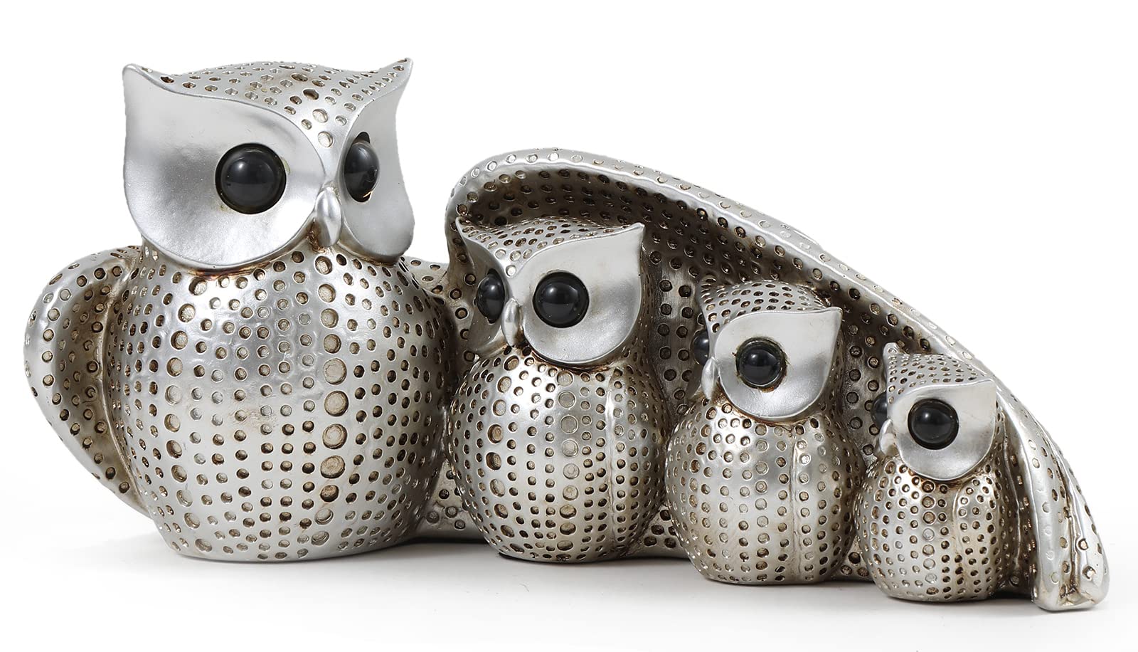 FriyGardcn Cute Silver Family of Four owl Figurines Home Décor Owl Sculpture with Three Baby Owls Décor for Shelf Owl Gifts Decoration for Owl Lovers Home,Office, Bookself…