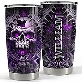 Personalized Skull Tumbler Skulls Art Custom Name 20oz 30oz Tumblers with Lid Gift for Men Dad Best Friends Coffee Lovers Christmas Birthday