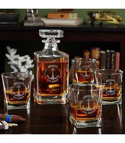 Airforce Whiskey Decanter Set With 4 Liquor Glasses Air Force Whisky Decanter & Glass Set With Wood Base & 9 Whiskey Stones - US Airforce Gifts For Men - Globe Bourbon - View #12