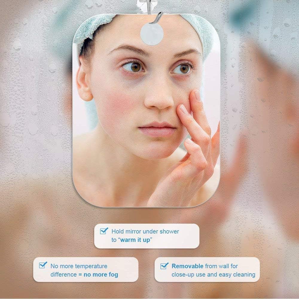 XoYo-Large Fogless Shower Mirror （11inX7.48in）, Includes 1 Adhesive Hooks, Anit-Fog Shower Mirror, shower makeup shave mirror, Frameless Shower Mirror, Wall Hanging Mirror (Large, 1 Pack): Beauty