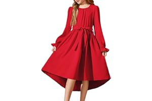 Arshiner Girls Long Sleeve Dress Fashion High Low Flowy Swing Semi Formal Party Dresses with Belt