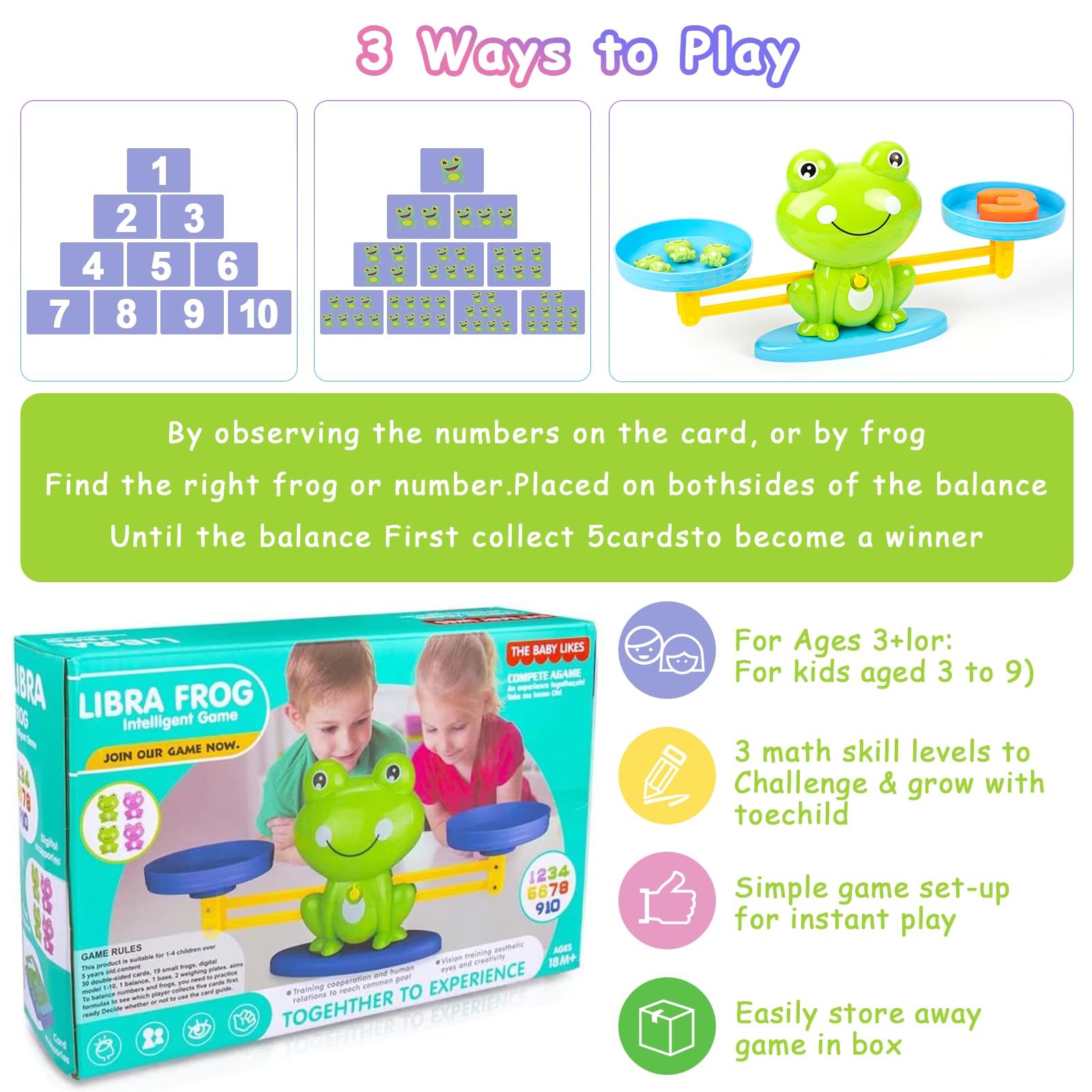 Frog Balance Counting Toys, Cool Math Learning Games for Boys and Girls, Educational Number Preschool Toy, Fun Children's Gift STEM Math Games for Kids Age 3+ (63 PCS)