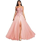 Asymmetric Pink Prom Dress for Women A Line One Shoulder Long Beading Lace Ball Gown Tulle Prom Dresses with Slit Size 6