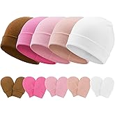 AQOKKA Baby Hats and Mittens Set Toddler Cotton Beanie Infant Cap No Scratch Gloves Newborn Hospital Hats