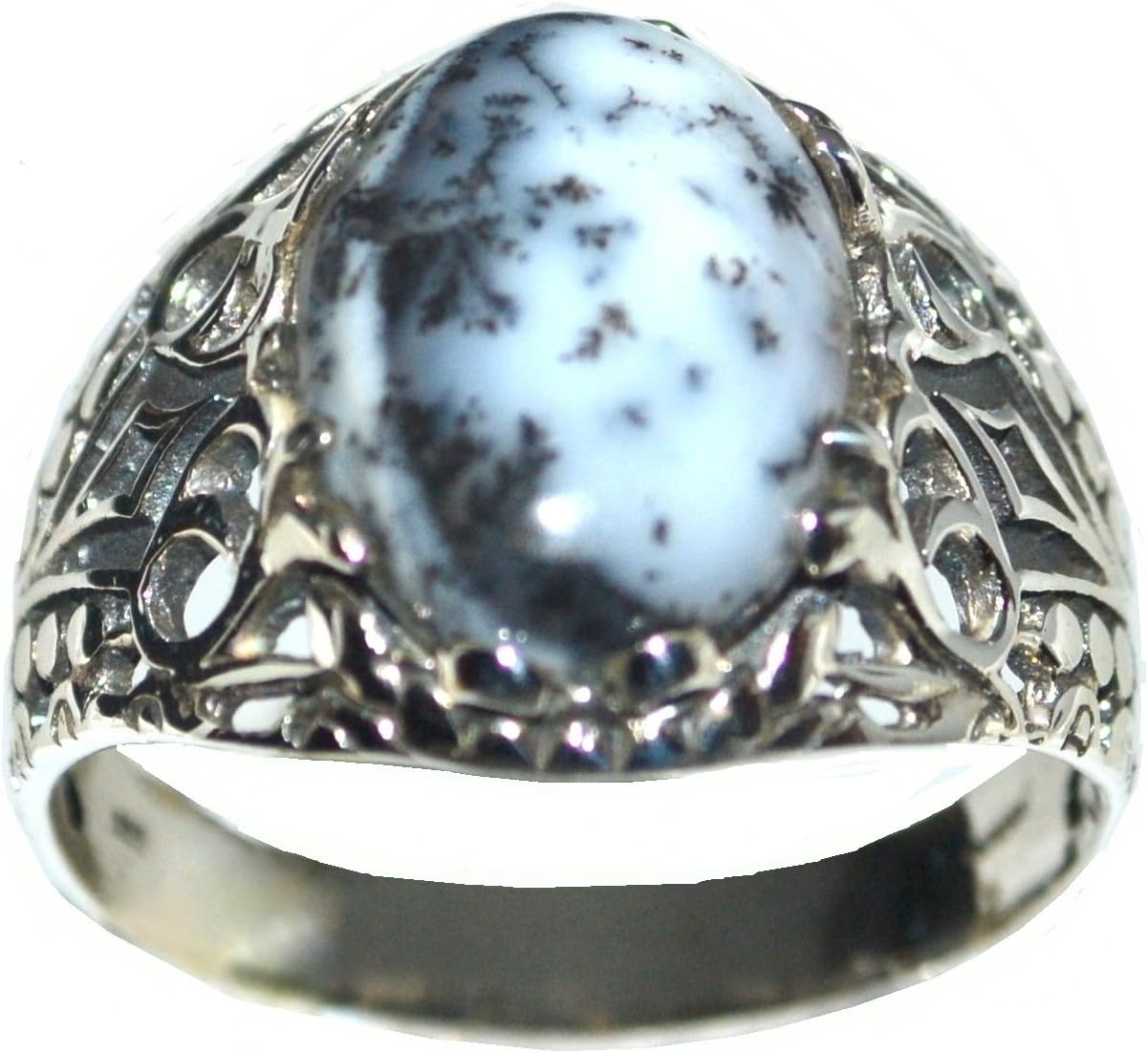 Sterling SILVER Dendrite OPAL Men's Ring, Vintage finish 925 Gents Jewellery Natural Gemstone
