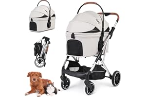 Beberoad Pets T6 Luxury Pet Stroller for Medium Dog Under 66lbs or 2 Small Dogs & Cats, Foldable and Basket-Detachable (Beige)