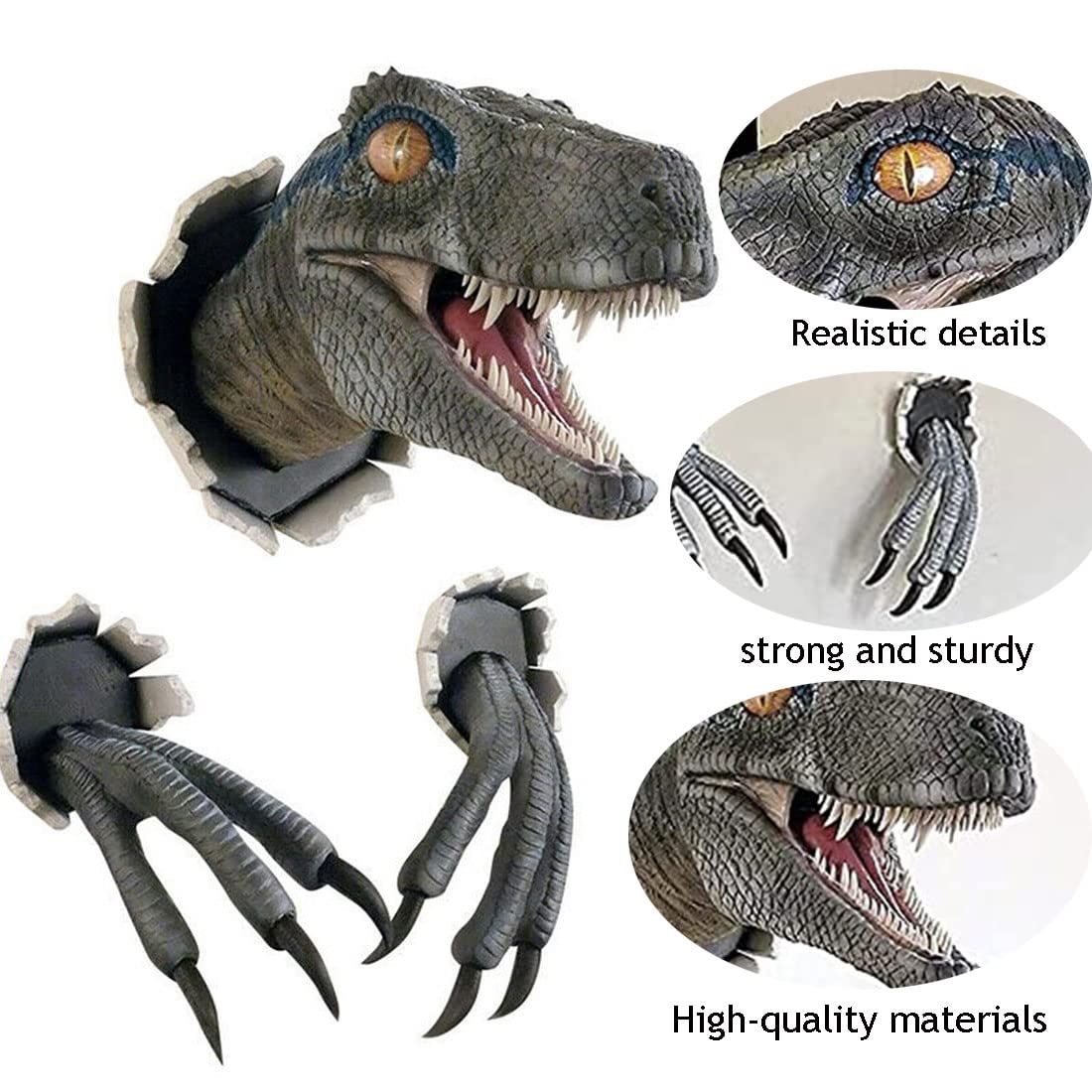 Condition photo showing New/Like New for scghbk 3d dinosaur wall art sculpture dinosaur head wall mount wall-mounted resin statue dinosaur ho