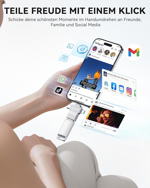 MFi - Chiavetta USB da 128 GB per iPhone, 4 in 1, in metallo, colore: argento