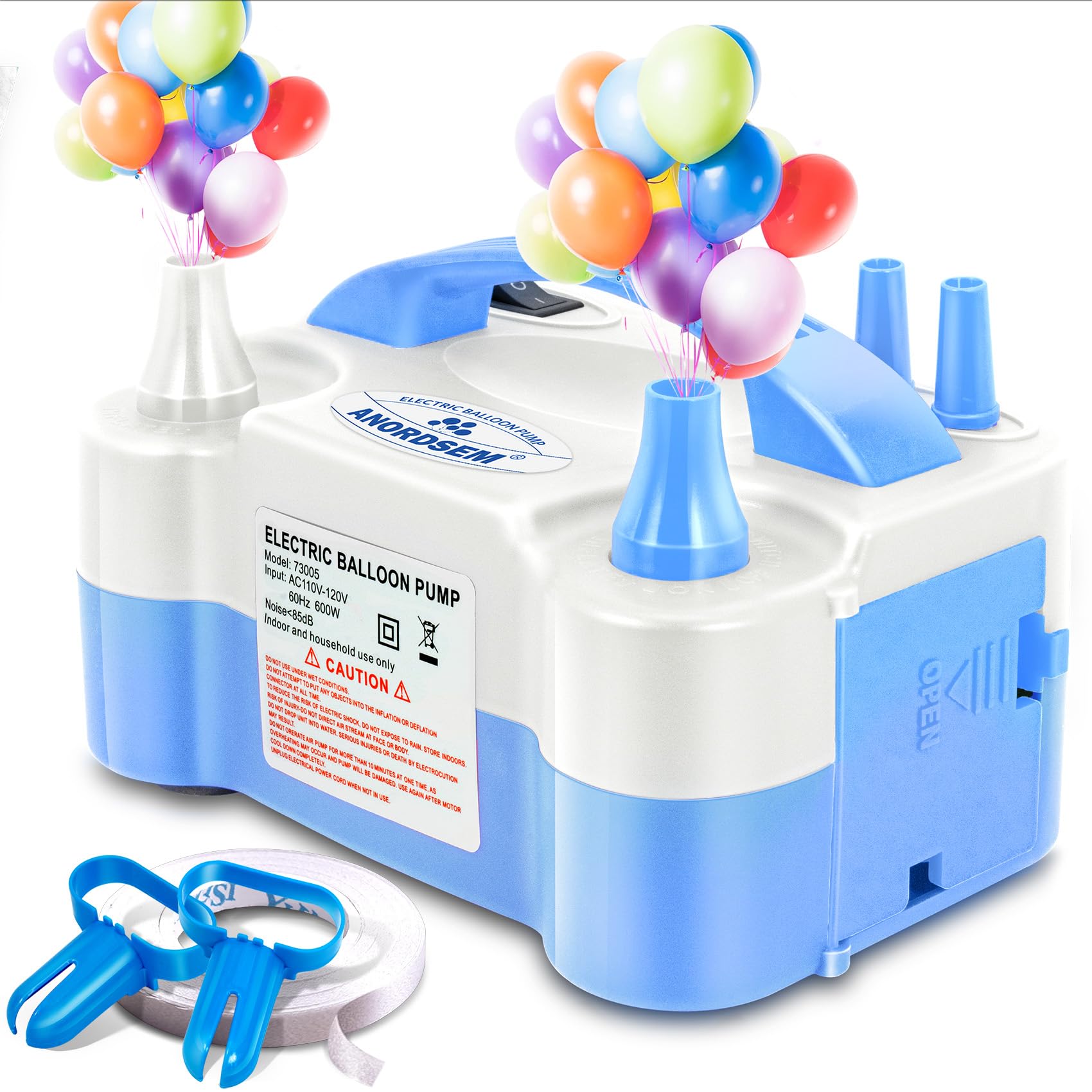 Photo 1 of Anordsem Electric Balloon Air Pump: Polypropylene Plastic Case with Dual Nozzle - Quick Inflating for All Balloons at Home - Blue Blower Machine Knotter/Ribbon for Parents Party Decoration