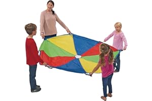 Excellerations Brawny Tough 6-Foot Rainbow Play Parachute for Kids with 8 Handles, Kids Toy, Gym Parachute