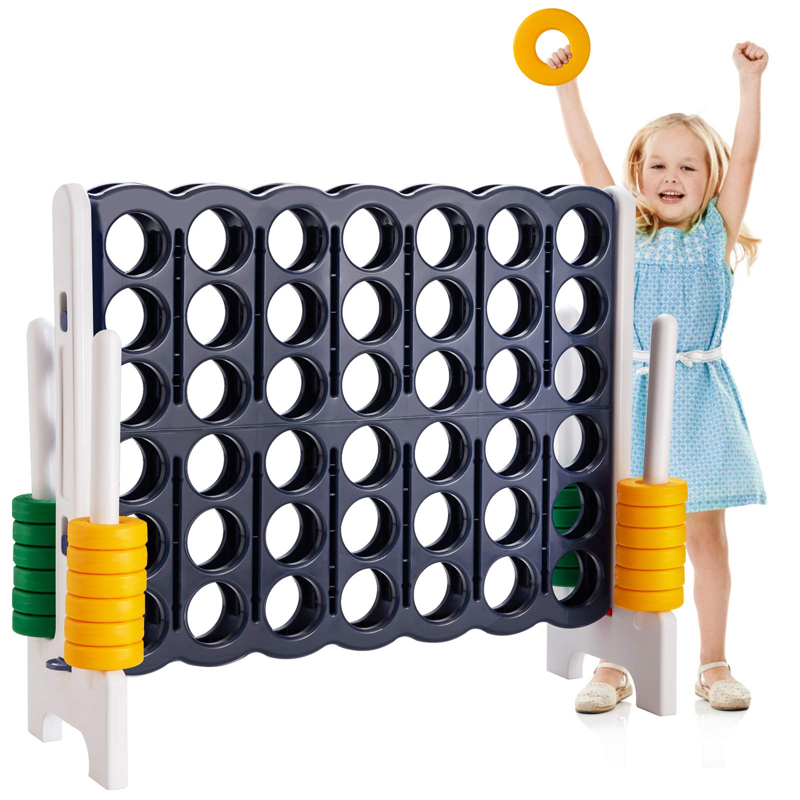 Costzon Giant 4-in-A-Row, Jumbo 4-to-Score Giant Game Set for Kids & Adults, Indoor Outdoor Yard Connect Game, 3.5FT Tall with 42 Jumbo Rings & Quick-Release Slider, Perfect for Family & Party Games Image
