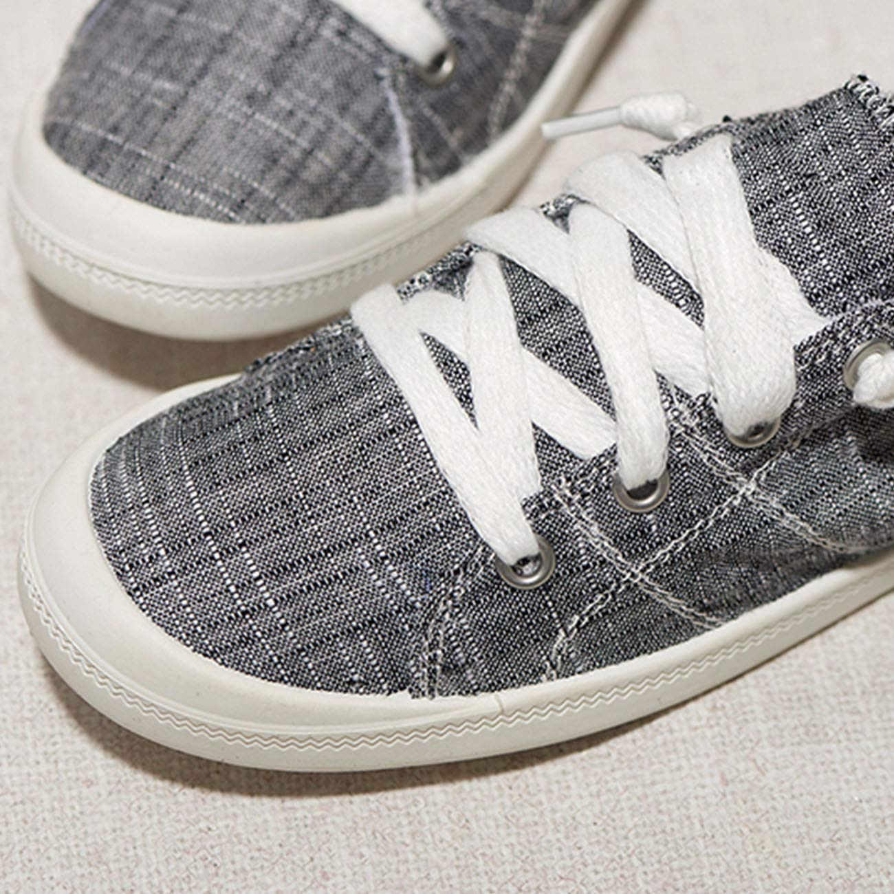 FIRENGOLI Women\'s Slip On Trainers Casual Sneakers Lace Up Flat Shoes Canvas Loafers (5 UK,Grey)