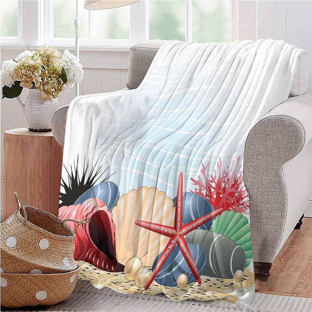 Pearls Decor Flannel Throw Blanket Seashells Starfish and Coral Underwater Sea Life Seaside Art Prints Super Soft Plush Blanket 60x70 Inch Red Beige Gray Twin Size
