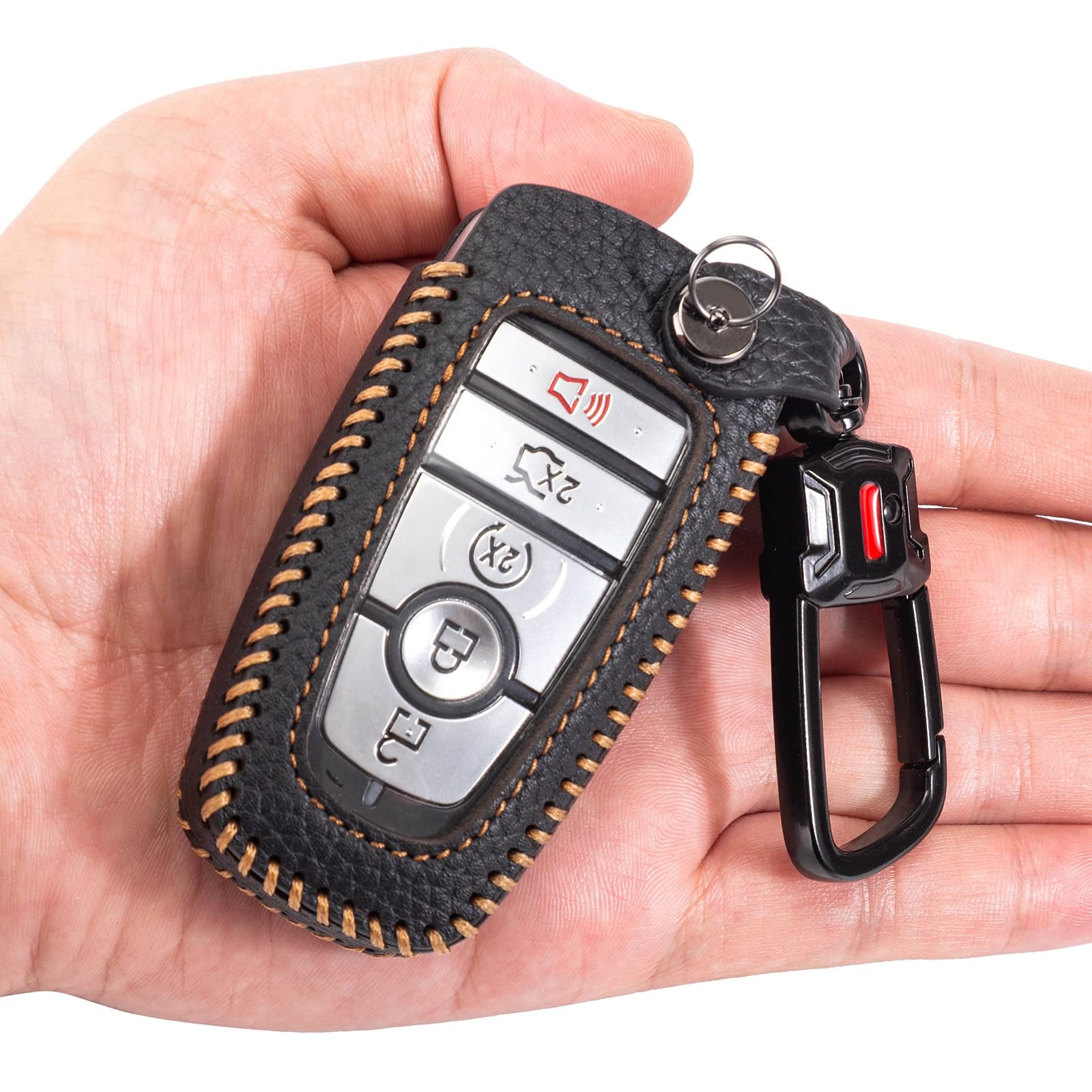 Photo 1 of YONUFI for Ford Key Fob Cover Keychain Leather Car Smart Key Case Protector Holder Compatible with 2017-2024 Bronco Escape Mustang Explorer F150 F250 F350 Fusion Edge (Black)