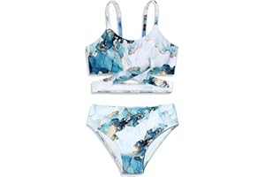 AGERWAY Girls Swimsuit Bathing Suits Criss Cross Bikini Set Two Piece Girls' Swimwear Solid Color Bathing Suit 7-16T