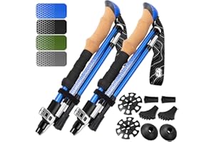 HIKER HUNGER OUTFITTERS Premium Foldable Hiking Poles by USA Brand - Adjustable, Lightweight Trekking Poles Made of Aircraft Aluminum, Metal Flip Locks & Comfortable Real Cork and EVA Foam Grips