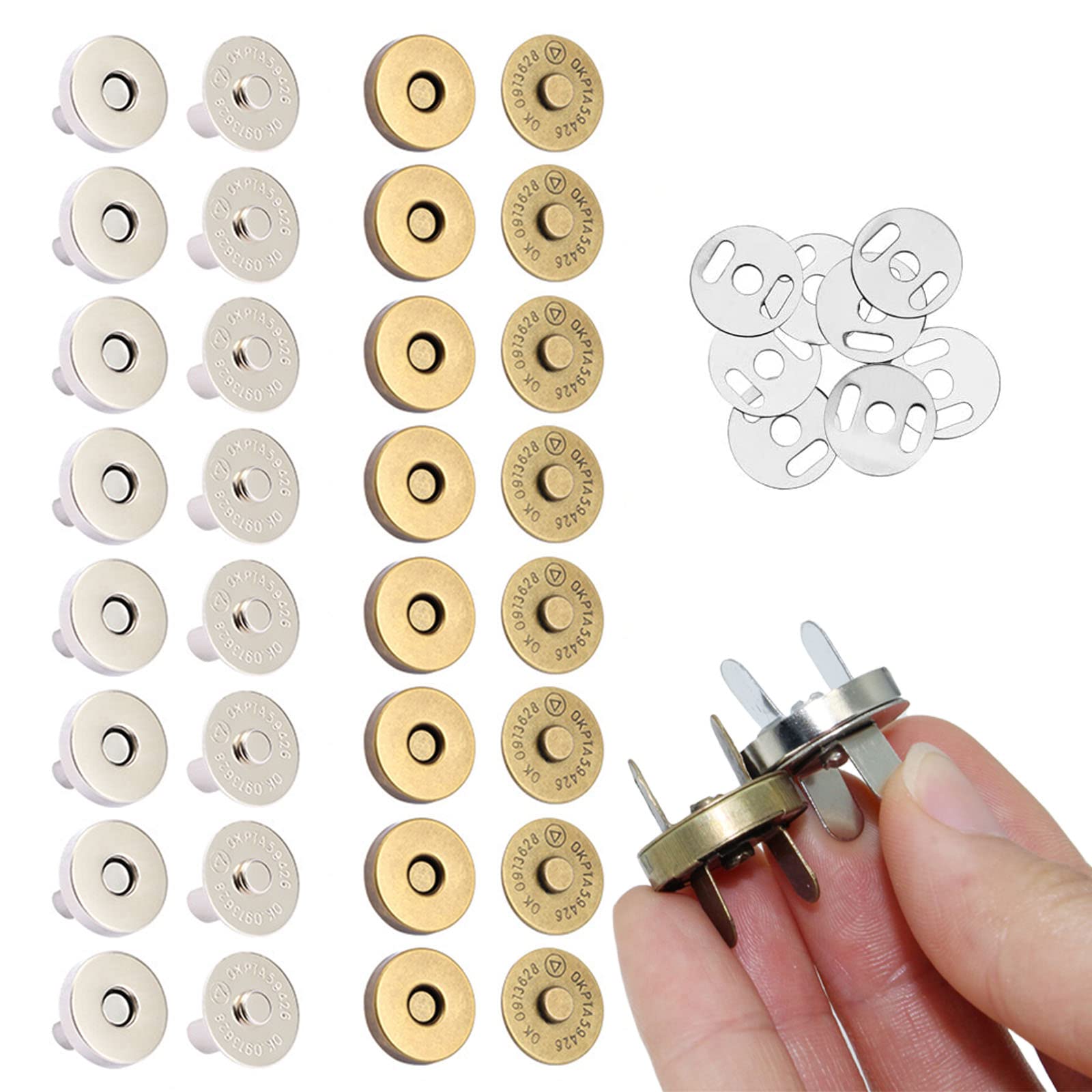 YankMooM 20 Sets Magnetic Snap Button,18mm Metal Magnetic Snap Fasteners for Purse Handbag Backpack Leather Coat Jacket Sewing DIY Craft (Silver/Bronze)