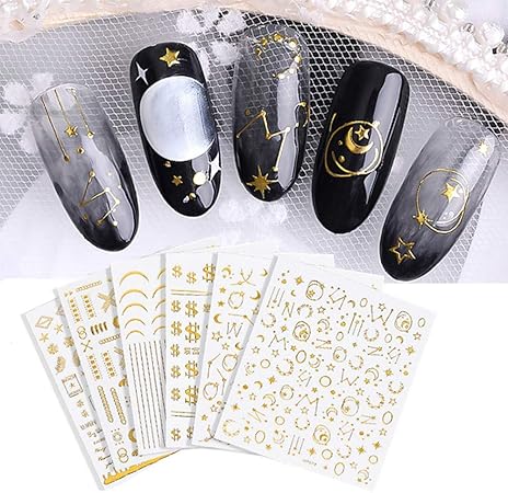 Amazon Yuzhiye ネイルシール ゴールド 貼るだけ かわいい 月 星 ライン ネイルステッカー ネイルアート ネイルデコ 大人 子供 ジェルネイル レジン 埋め込み ６枚セット Yuzhiye シール ステッカー 通販