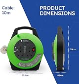 Desiretech 4 Socket Extension Lead 10m Portable Cable Reel Green Black view 3