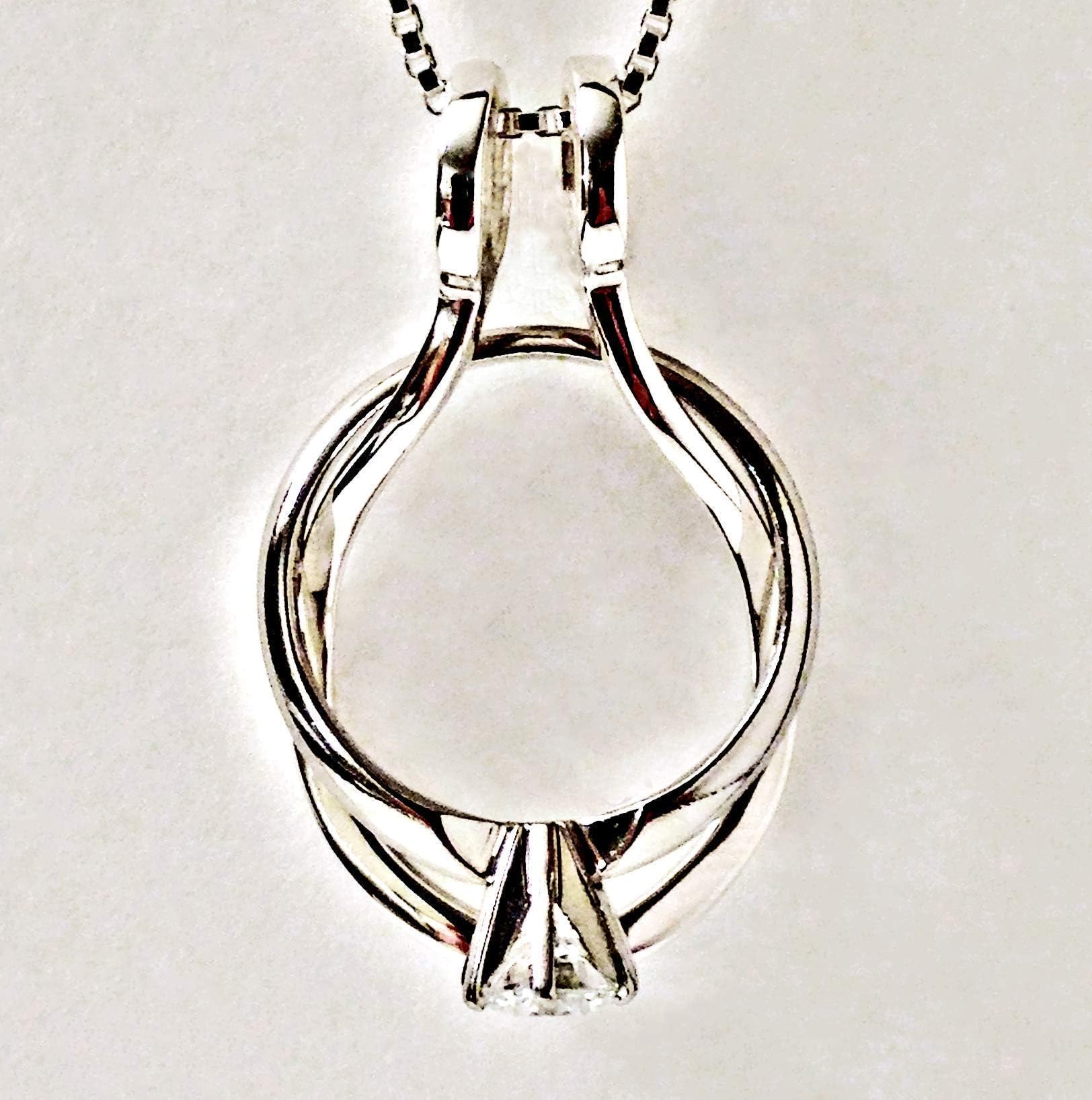 Ring Holder Necklace, Made in the USA, BELLA by Ali C Art Handmade Sterling Silver Pendant Jewelry Wedding Engagement Anniversary Gift for Women Wife Doctor Nurse RN LVN Pregnancy Band Keeper Present