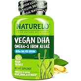 NATURELO Vegan DHA, Vegan Omega 3 Supplement, 120 Softgels, Supports Brain/Heart/Eye Health, Complements Prenatal Vitamins, Essential Fatty Acids, Omega 3 Supplement for Women & Men