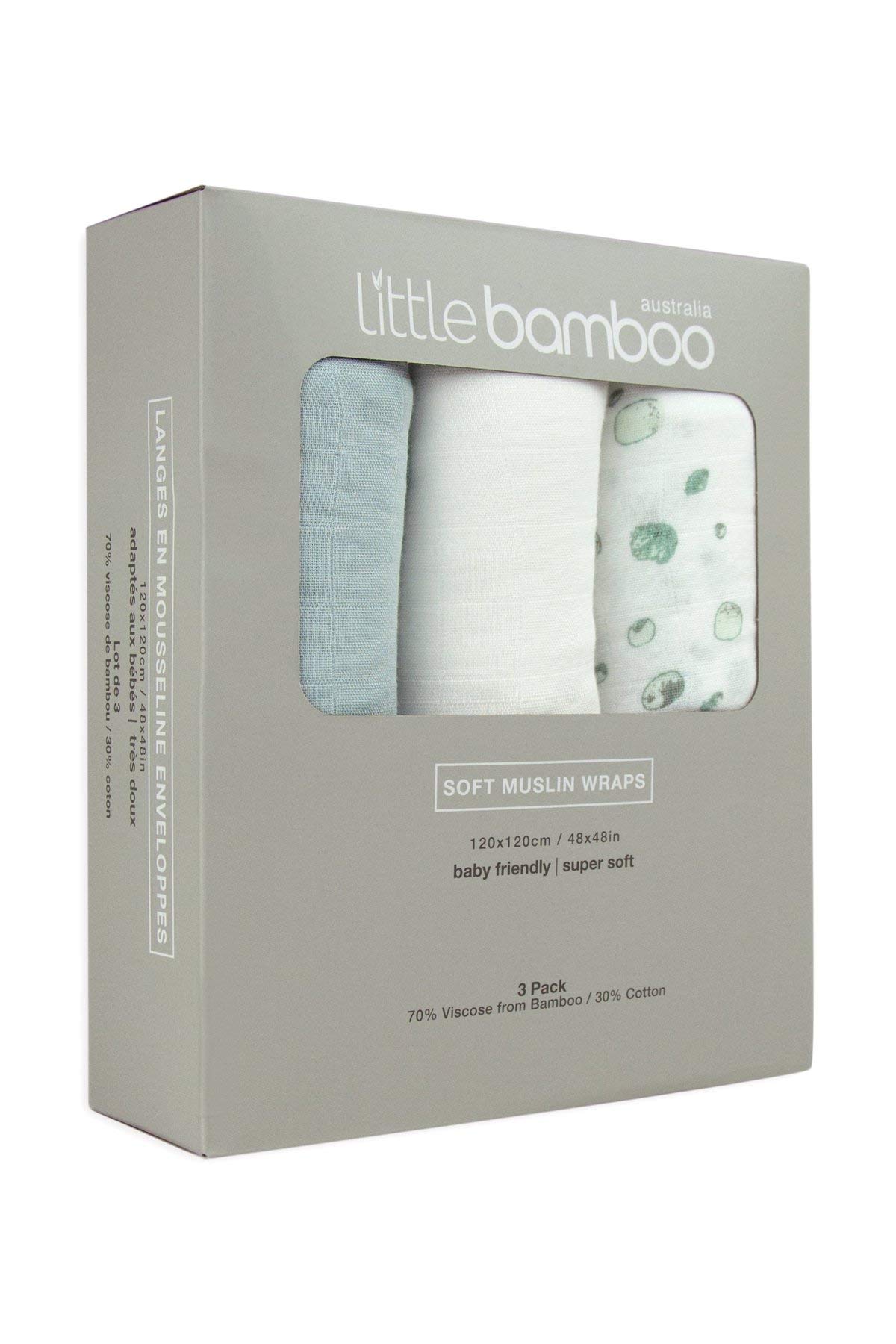 Little Bamboo Muslin Baby Wrap Pack of 3, 120 x 120 cm Whisper Grey