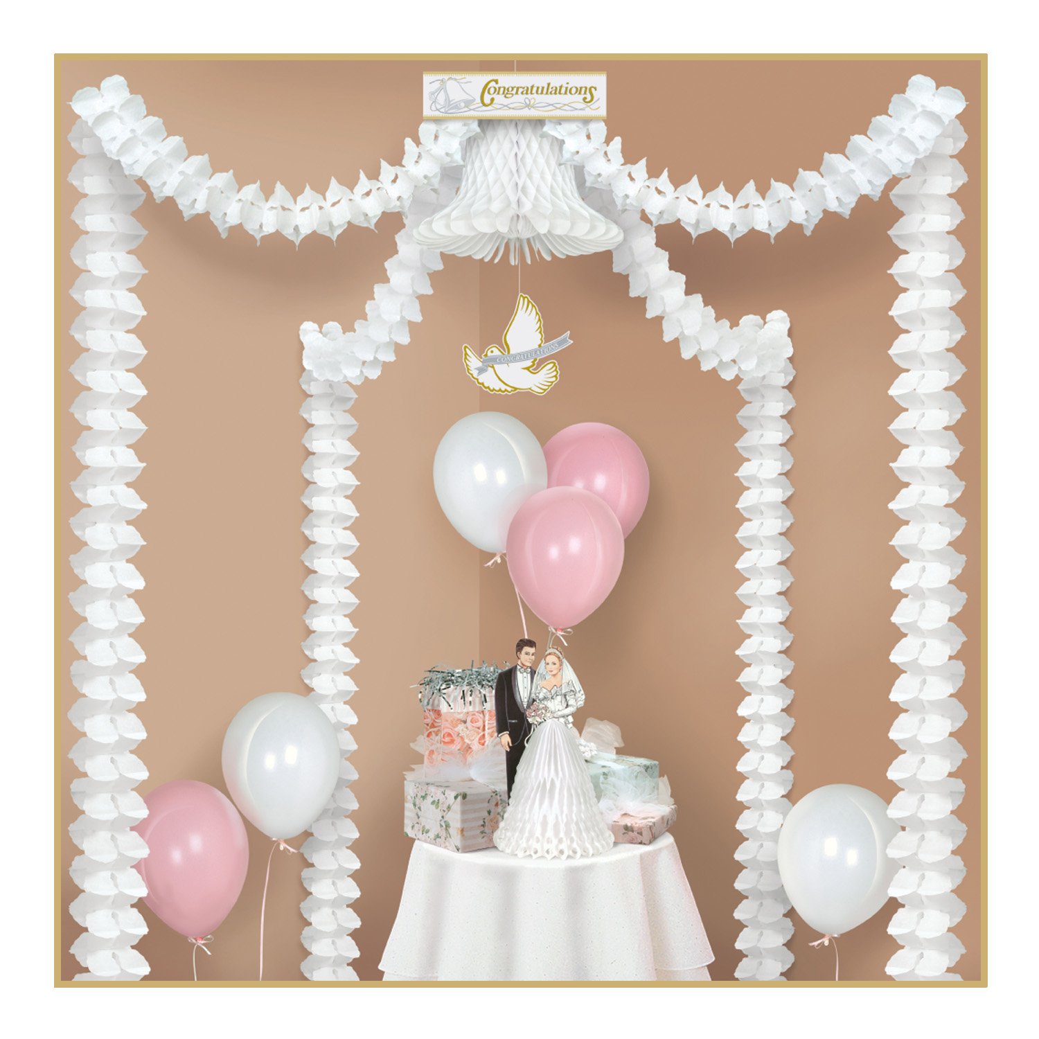 Beistle 55428 Congratulations Canopy Wedding, Anniversary Party Supplies, Decorating Kit, Paper, White/Gold/Silver