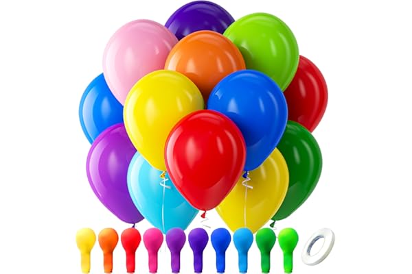 Bezente Assorted Rainbow Latex Balloons, 100 Pack 12 inch Round Helium Bright Color Balloons for Birthday Baby Shower Wedding Party Decorations