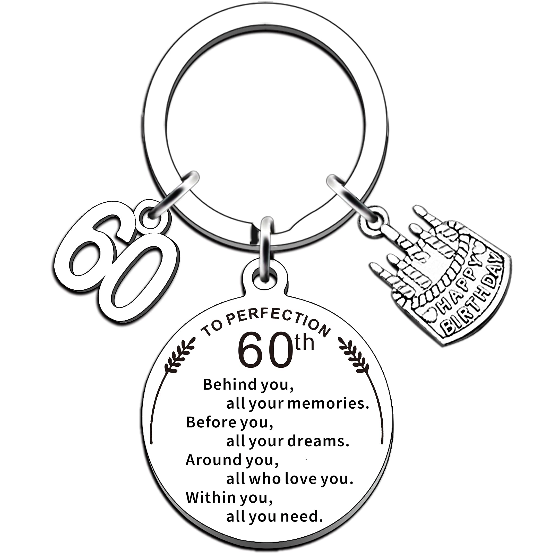 AMZQ Birthday Keyring Birthday Gifts for Women Men Boys Girls Inspirational Keychain Gifts for Family (60th)