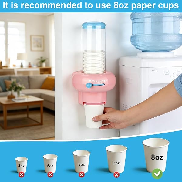 JUOME CUP DISPENSER, PULL TYPE CUP HOLDER FOR WATER COOLER FIT 8OZ DISPOSABLE CUPS, UPGRADED WALL MOUNTED CUP ORGANIZER WITH 14PCS DISPOSABLE PAPER CUPS FOR HOME BATHROOM OFFICE SCHOOL GYM HOSPITAL
