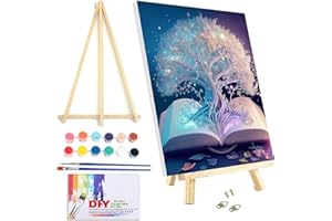VIGEGU Paint by Numbers Kit for Adults Beginner with Framed Canvas - with Wooden Easel,Life Tree DIY Oil Painting, with Acrylic Paints Brushes Nice Gift Box 7.8x11.8in
