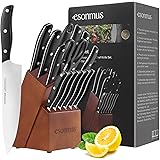 esonmus Kitchen Knife Set, 15-piece Knife Set with Wooden Block & Sharpener,Stainless Steel Forged Chef Knives Set,ABS Handle