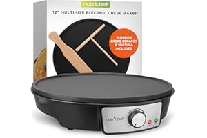 NutriChef Aluminum Griddle Hot Plate Cooktop - Nonstick 12-Inch Electric Crepe Maker w/LED Indicator Light and Adjustable Tem