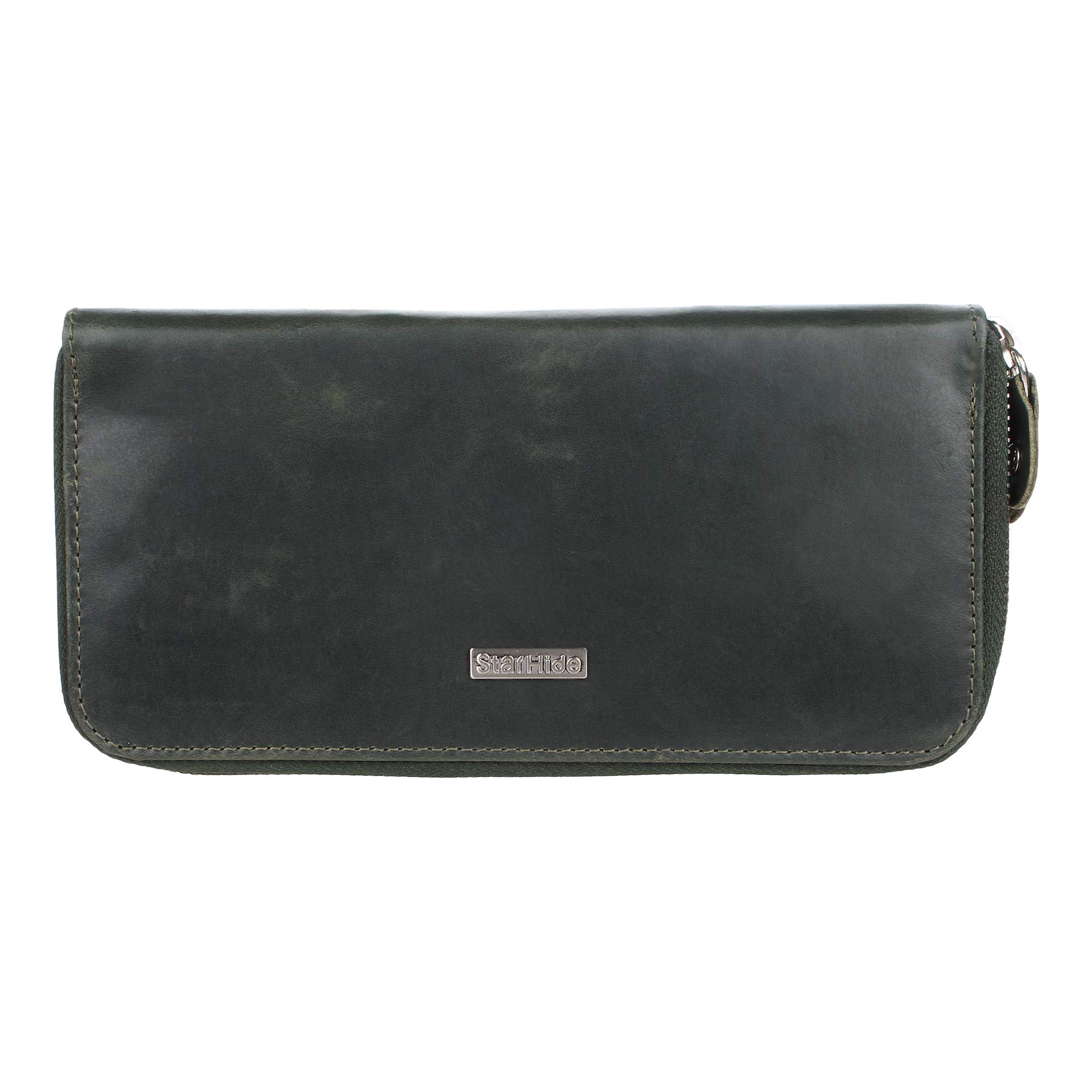 STARHIDE Genuine Distressed Leather Women's Wallets Multifunction Bifold Full Zip Arround Clutch Purse with RFID Blocking Large Storage Capacity Card and Phone Holder 5605 (Green)