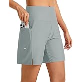 WEAREFO Women's 7" High Waisted Swim Board Shorts Quick Dry Beach Swimsuit Bottom Shorts for Women with Liner Pockets