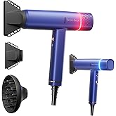 Ionic Hair Dryer with Diffuser and Concentrator, Professional Lightweight Quiet Blow Dryer, Powerful 1600 Watt Motor for Fast Drying and Straight & Wavy Hair, 3 Temps/2 Speeds, 6.56 Ft Cord, Blue