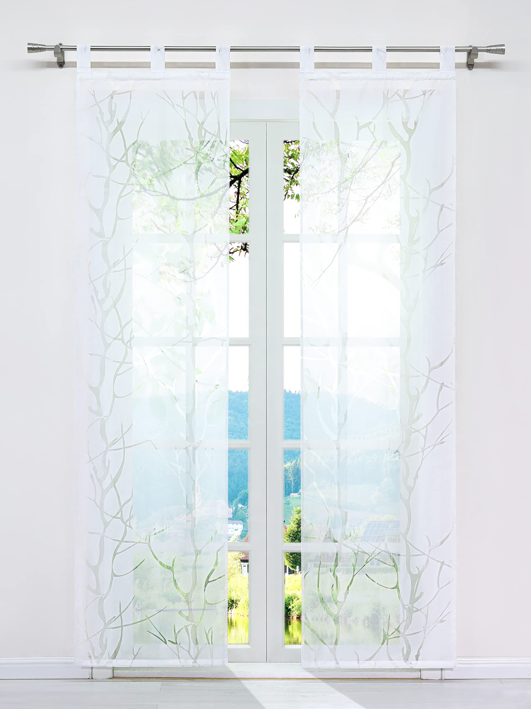 ESLIR Sliding curtains burnout panel curtains set of 2 curtains with loops sliding curtain transparent curtain white #3 W x H 57 x 175 cm 2 pieces