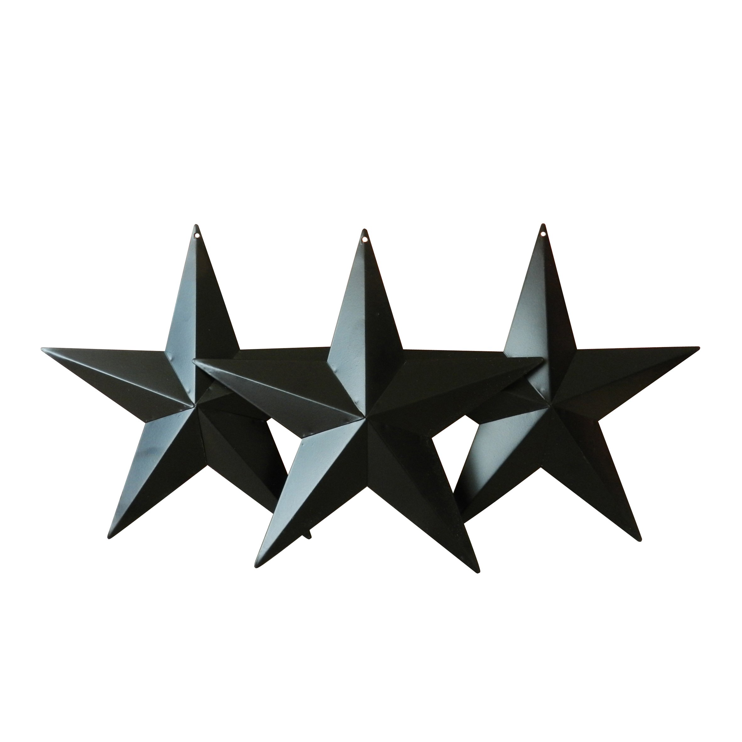 CVHOMEDECO. Country Rustic Antique Vintage Gifts Metal Barn Star Wall/Door Decor, 8 Inch, Set of 3. (Matt black)