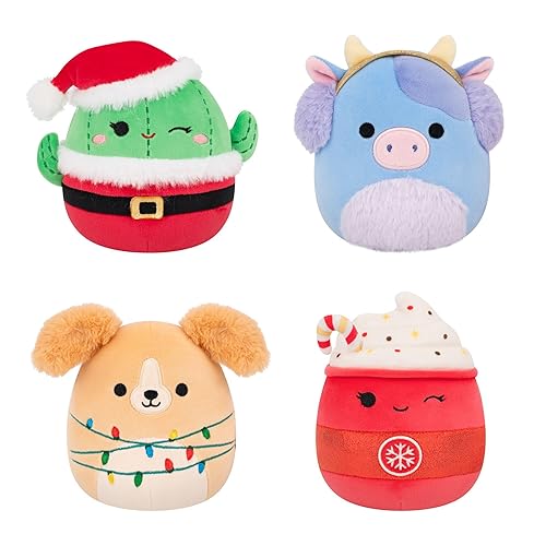 Squishmallows Original Christmas Holiday 4-Pack – Official Plush Amazon Exclusive | Collectable Cute Plush Toy, Cuddly Toys for Children, Soft Toys, Cute Christmas Teddies