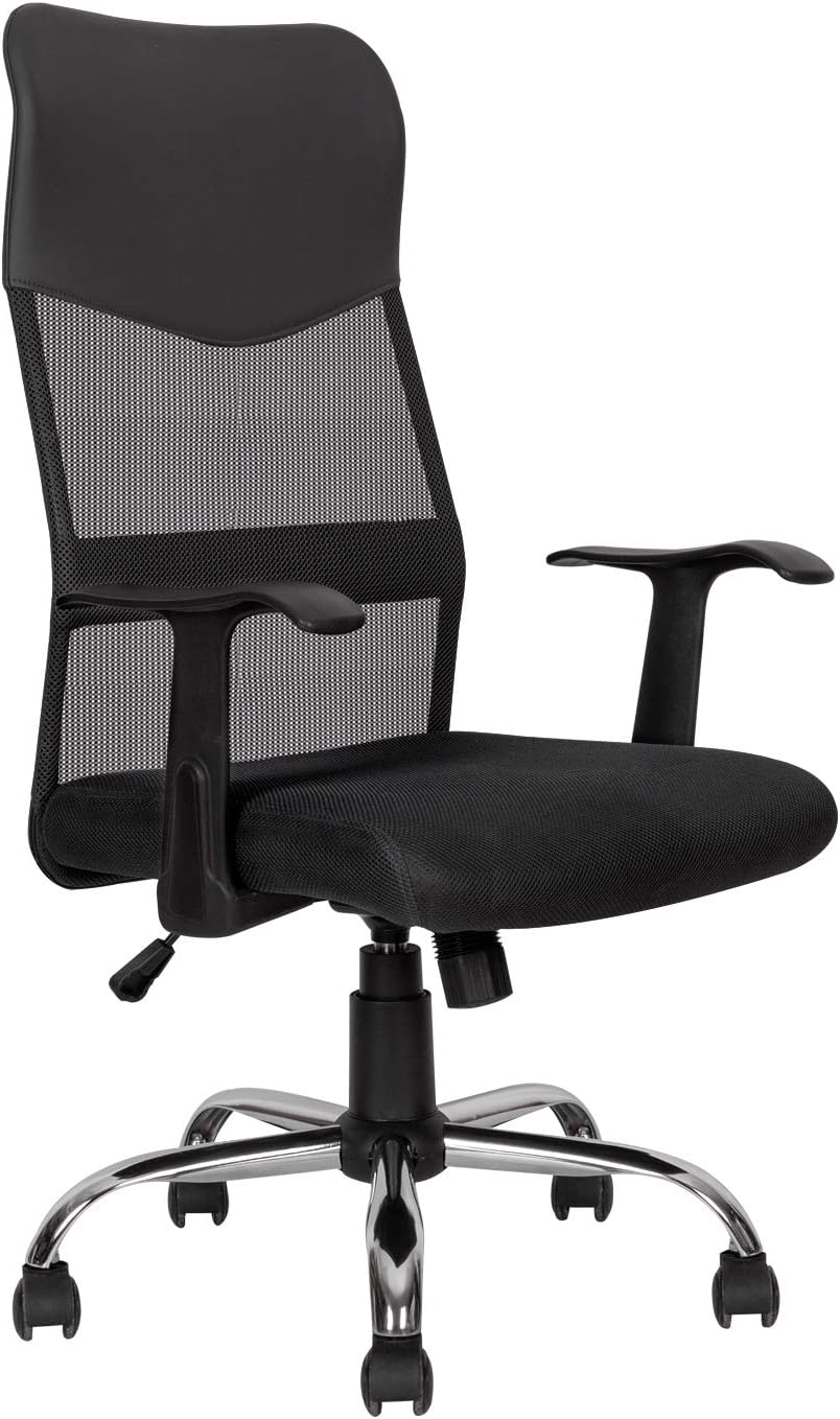 Ergonomic Office Chair Desk Chair Mesh Mid Back Swivel Lumbar Support Rolling Swivel Computer Chair Task Chair PU Leather Executive Chair, Black