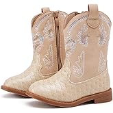 BMCiTYBM Toddler Cowboy Cowgirl Boots Boys Girls Western Round Toe Riding Mid Calf Booties for All Seasons(Toddler/Little Kid