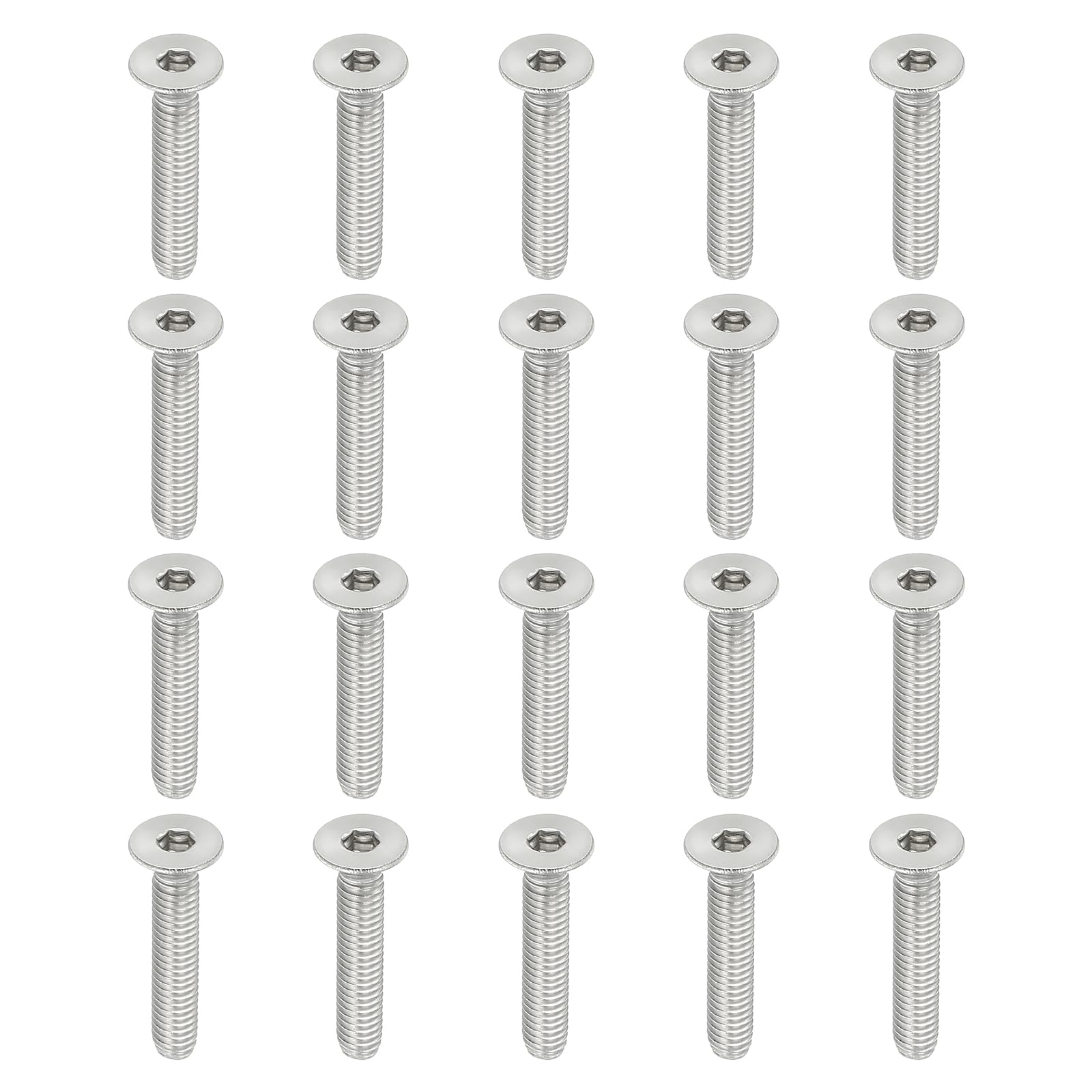PATIKIL M4 x 20mm Flat Head Socket Cap Screws, 50 Pack 304 Stainless Steel 18-8 Machine Screws Flat Countersunk Bolts Hex Socket Drive Fasteners Grade 6.8 — image 1