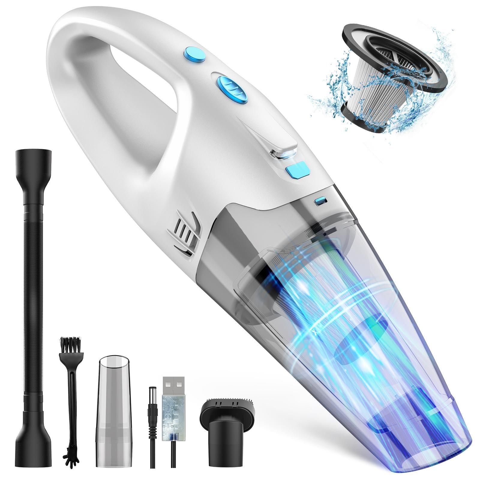 Photo 1 of FUOAYOC Handheld Vacuum Cordless,Car Hand Cordless Rechargeable,Powerful Suction Hand Held Vacuum with LED Light/Multi Accessories,1.6lbs Car Mini Portable Vacuum Cleaner for Home Office Pet