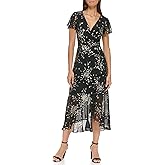 Kensie Womens Short Flutter Sleeve Faux Wrap Midi Dress