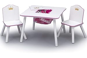 Delta Children Princess Crown Kids Wood Table and Chair Set with Storage - Greenguard Gold Certified, White/Pink