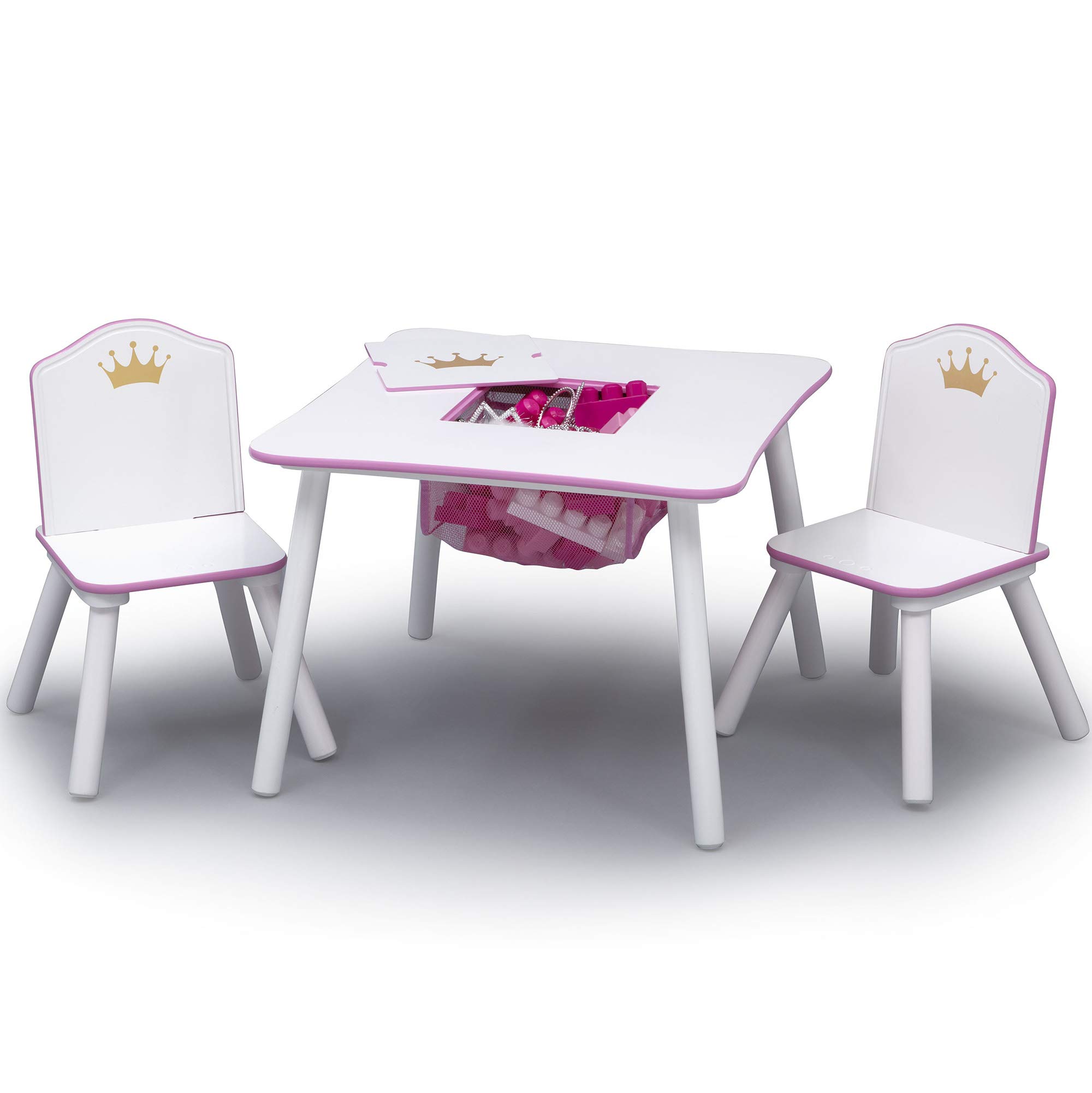 Photo 1 of Delta Children Princess Crown Kids Wood Table and Chair Set with Storage - Greenguard Gold Certified, White/Pink