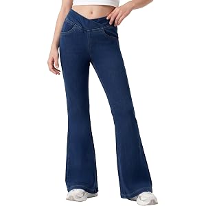 PATPAT Girls Flare Jeans 4 Way Stretch Yoga Pants Bell Bottoms High Rise Crossover Denim with Pockets
