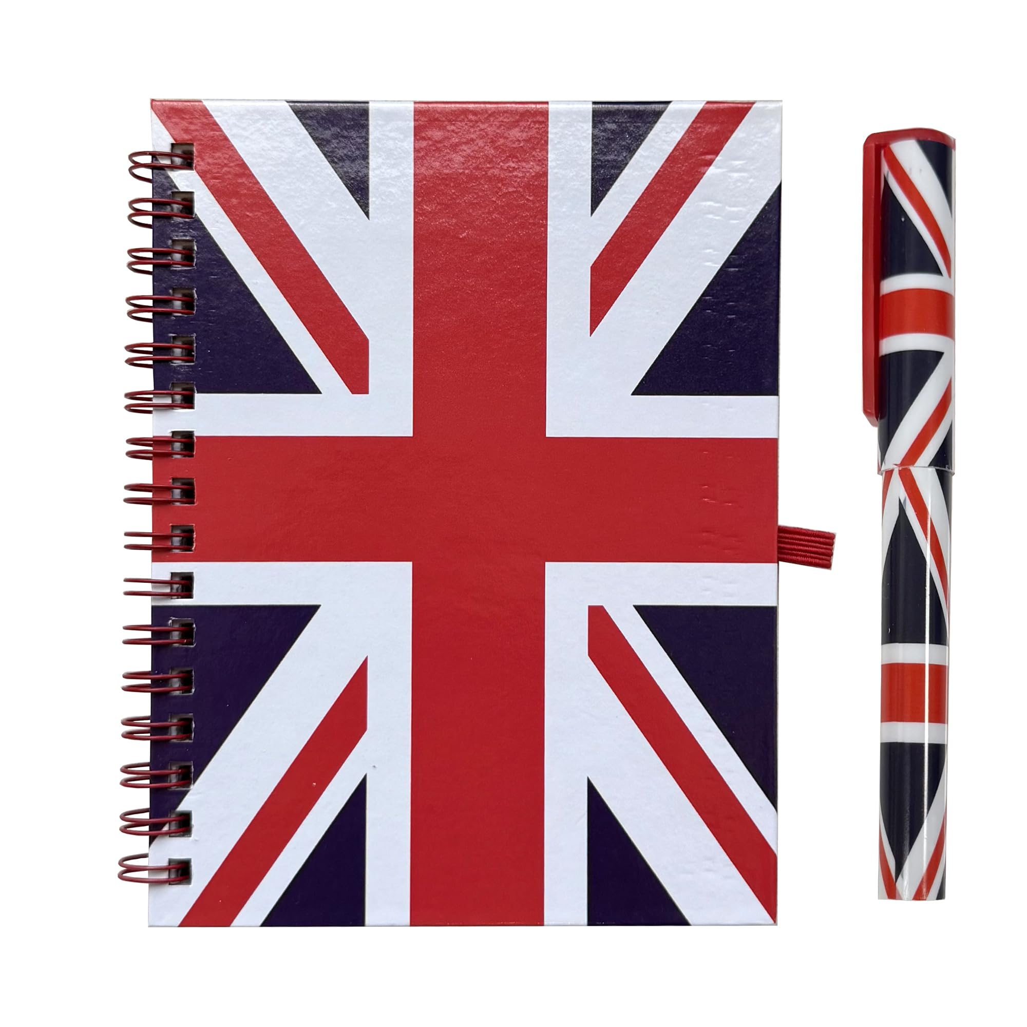 Lamberts Union Jack Notebook and Matching Pen - Medium A6 Size/London Souvenir Wirebound Notebook/British Flag Design Print/Distressed/UK Notepad