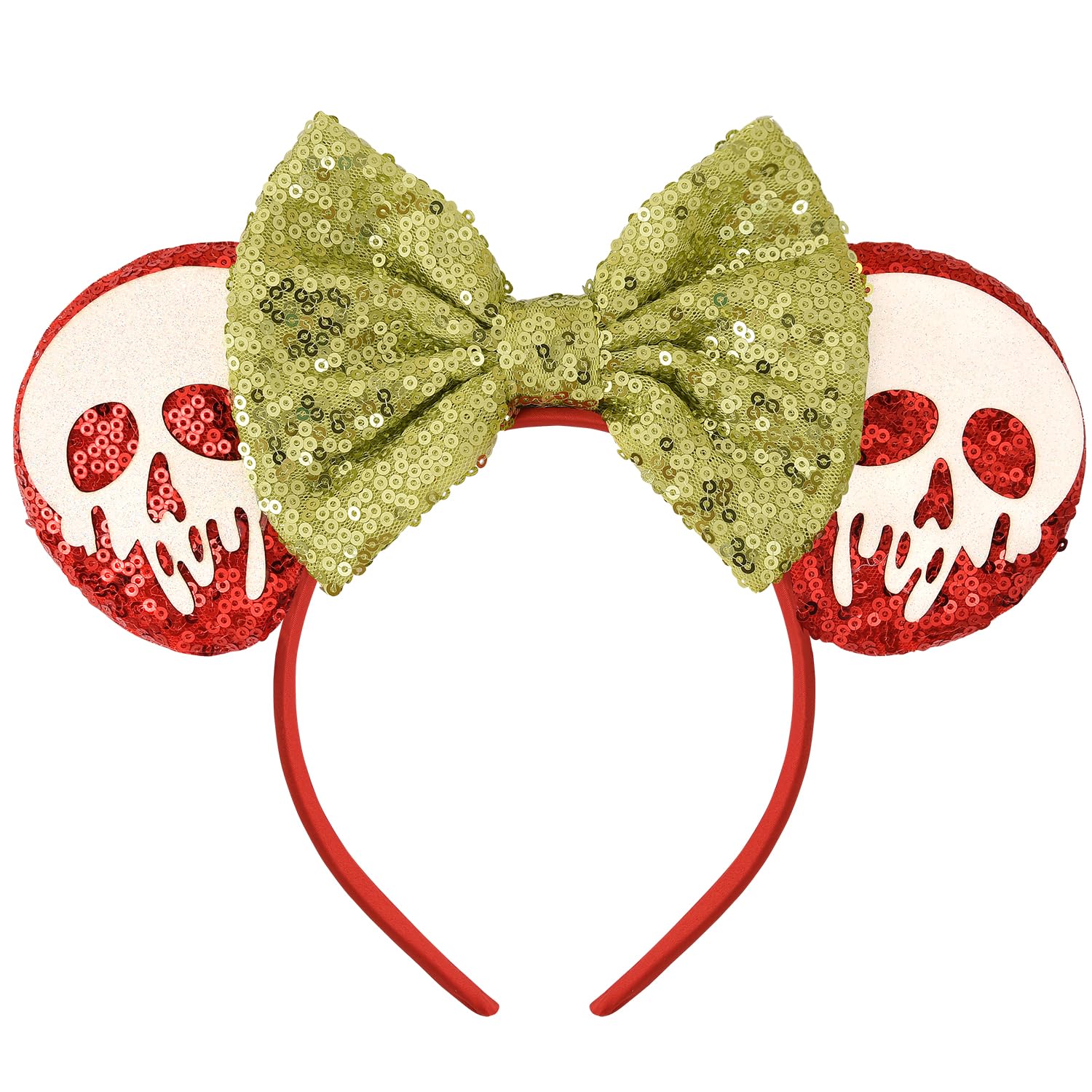 Photo 1 of Seamoy Sequin Mouse Ears Headband,Halloween Mice Ears Hairband, Halloween Park ears Princess, Sparkle Ghost Mouse Ears Hair Accessory(Ponision Apple Red)